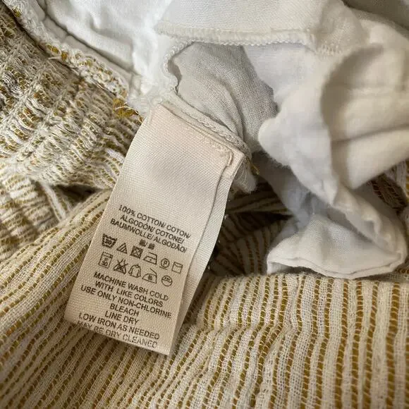 Free People See You Again Smocked Pull on Pants M Cream Striped - Picture 6 of 9